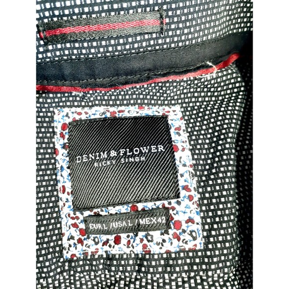 Mens DENIM & FLOWER RICKY SINGH Black White Shirt Size L, Large Button Down VGC - Picture 6 of 9
